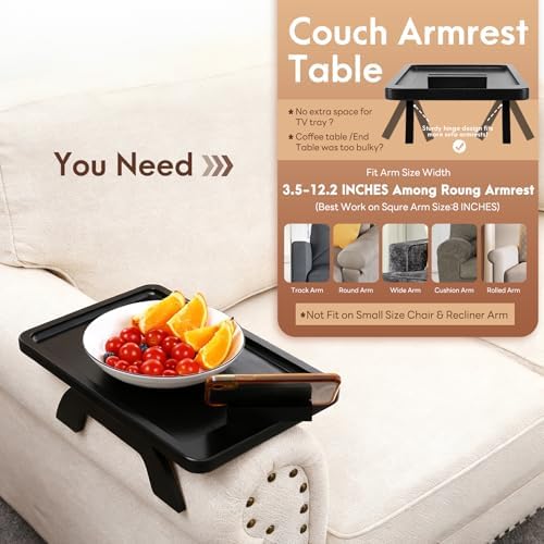 SINWANT Couch Armrest Table with 360° Rotating Phone Holder,Black - Image 3