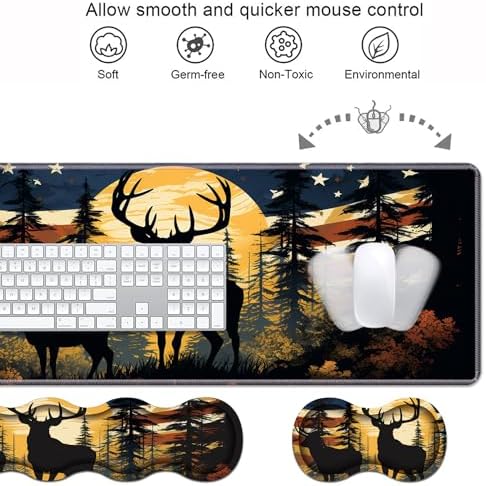 Ergonomic Keyboard Wrist Rest & Mouse Pad Wrist Rest Set, Large XXL Gaming Desk Mat 31.5"x 11.8" with Memory Foam, Easy Typing Pain Relief for Office & Home, American Flag Jungle Deer - Image 4