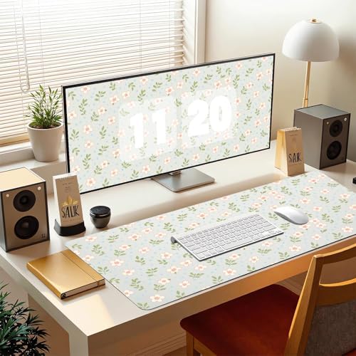 Pastel Ditsy Floral Office Desk Mat 31.5" x 15.7" Desktop Mat PU Leather Large Mouse Pad White Mousepad Non-Slip Table Mat for Girls, Women, Home, Work, Computer, and Gaming - Image 7