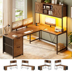 SEDETA Reversible Farmhouse L Shaped Office Desk with Drawer, Hutch by SEDETA