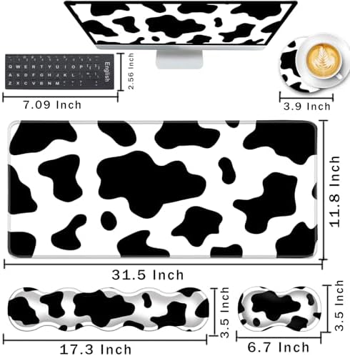 Keyboard Wrist Rest and Mouse Pad with Wrist Support Set Ergonomic Coaster,Memory Foam,Easy Typing Pain Relief,Large XL Desk Mat 31.5"x 11.8",Cow Print - Image 2