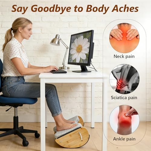 Foot Rest Under Desk, Under Desk Footrest, Foot Stool for Couch, Office Home, Gaming, 4-in-1 Bamboo Desk Foot Rest with 6 Adjustable Heights & Massage Cushion & Relieve Pressure on Legs, Waist & Back - Image 2