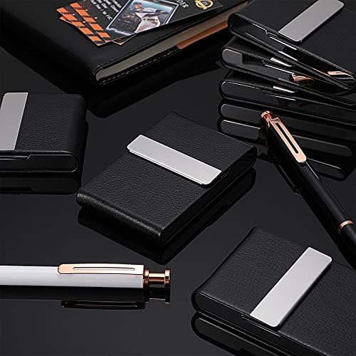 Yexiya 12 Pcs Leather Business Card Holder Case PU Leather Business Pocket Card Holders Wallet with Magnetic Closure for Men Women Office Gifts, Black - Image 4