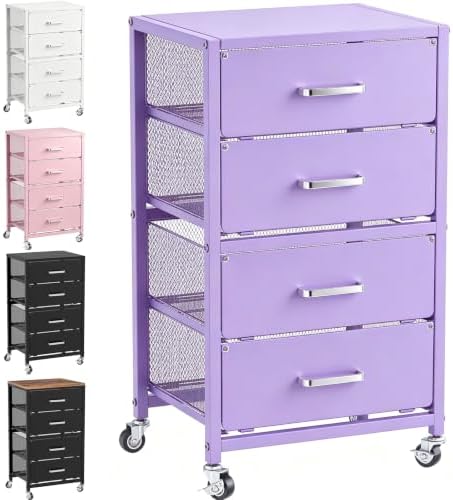 4-Drawers Metal Rolling Cart, Utility Storage Cart with Wheels by Unknown