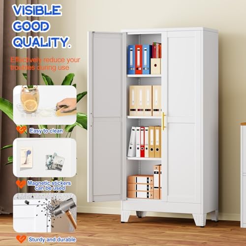 GAIOUS 61''Tall Metal Garage Storage Cabinet,File Cabinet with Door and Adjustable Shelves, Outdoor Steel Tool Cabinet for Home,Office,Warehouse,Garage,White - Image 4