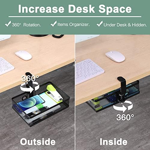 ROSYLINE Under Desk Storage Basket Hanging Drawer Tray, Clamp On Organizer - Image 3
