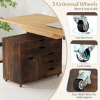 GOFLAME 5-Drawer Mobile File Cabinet, Rolling Lateral Filing Cabinet with Drawers and Storage Compartment, Modern Printer Stand with Wheels for Living Room, Study, Home Office, Rustic Brown - Image 6