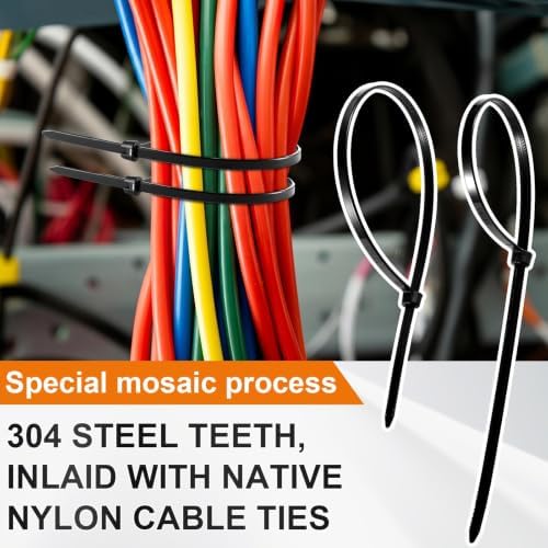 Blulu 11 Inch 400 Pcs Black Cable Ties with Metal Tooth Self Locking - Image 4