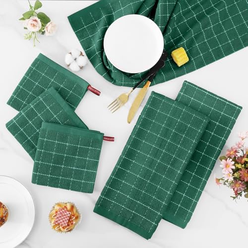 Homaxy Cotton Terry Kitchen Towels and Dishcloths Set of 10, Dark Green - Image 6