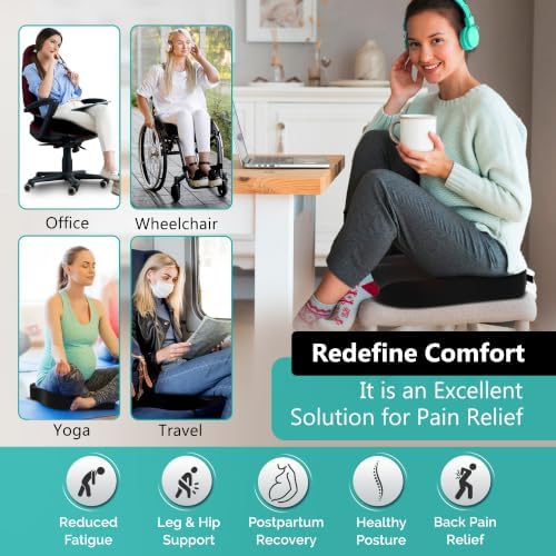 Seat Cushion - High-Density Charcoal Memory Foam Office Chair Cushion with Adjustable Strap & Washable Non-Slip Cover | Supports Sitting Posture for Office, Car & Home - Image 4