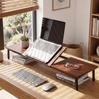 Dual Monitor Stand, 2-in-1 Adjustable Laptop Desk, Large Desktop Computer Monitor Riser For 2 Screens, Monitor Riser, Wood and Steel Multi-Purpose Desktop Storage Stand for Computer, Laptop, Screen, Printer, TV - Image 3
