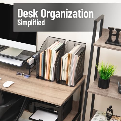 Mind Reader Vertical File Organizers, Desktop File Holders for Folders, Magazines, and Paperwork, Workspace Organizer, Metal Mesh, Set of 2, Black - Image 2