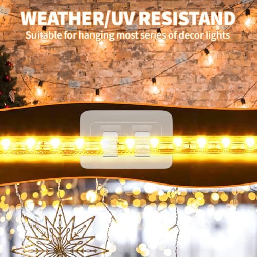 Hooks for Outdoor String Lights Clips: 100Pcs Heavy Duty Cable Clips with Waterproof Adhesive Strips for Hanging Christmas Light - Outside UV-Resistant Clear Sticky Cord Holders Rope Organizer - Image 5