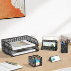 EasyPAG Desk Organizers and Accessories 5 Pieces Office Supplies Set - 2 Tier Paper Tray, Pencil Organizer for Desk, Mail Sorter Countertop, Business Card Holder and Sticky Note Holder, Black - Image 6