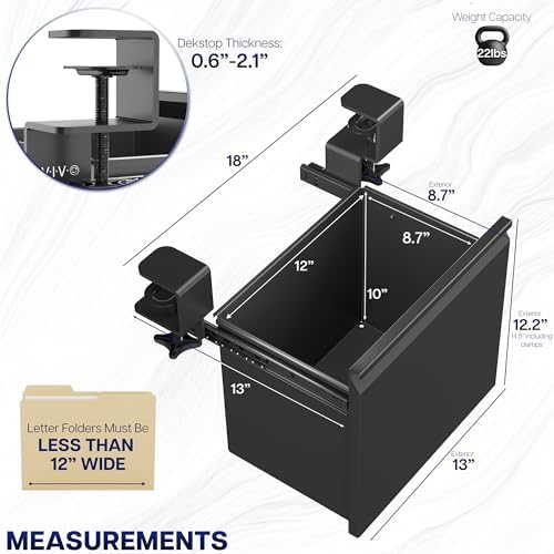 VIVO Black Clamp-on Under Desk Filing Cabinet, MOUNT-FCD1C-B - Image 2