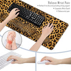TGFEWYTJYJ Extended Gaming Mouse Pad,Memory Foam Ergonomic Keyboard Mouse Wrist Rest Support Set,Large Desk Mat with Stitched Edges,Non-Slip Base Mousepad Home Office,Leopard Print - Image 6