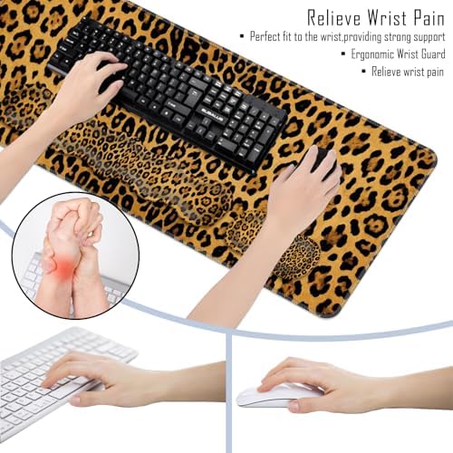 TGFEWYTJYJ Extended Gaming Mouse Pad,Memory Foam Ergonomic Keyboard Mouse Wrist Rest Support Set,Large Desk Mat with Stitched Edges,Non-Slip Base Mousepad Home Office,Leopard Print - Image 6