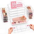 16 PCS Extendable Drawer Organizer Set Clear Stackable Vanity Storage Bins by Unknown