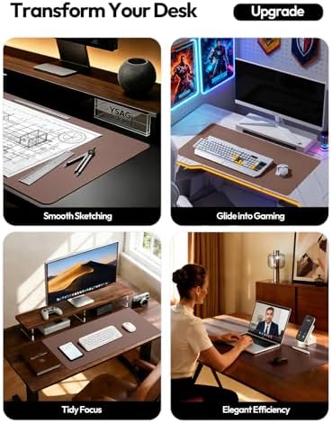 YSAGi Leather Desk Pad Protector, Office Desk Mat, Large Mouse Pad, Non-Slip PU Leather Desk Blotter, Laptop Desk Pad, Waterproof Desk Writing Pad for Office and Home (Chocolate,55" x 17.2") - Image 3