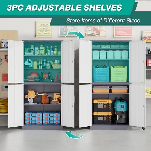 SISESOL Storage Cabinets with Doors and Shelves, 71'' Metal Garage Cabinet Locking, Adjustable Layers for Home Gym, Bathroom, Kitchen, Office, Gray White - Image 5