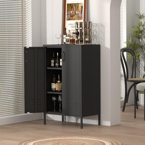 IRONFFICE Metal Storage Cabinet,Metal Cabinets with Doors and Adjustable Shelves,2 Door Storage Cabinets with Legs,Morden Accent Cabinets for Home Office,Black - Image 6
