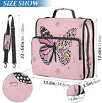 3-Ring Zipper Binder with Shoulder Strap Zip-Up Expanding File Folder Organizer Storage Fireproof Accordion Trapper Keeper Home School Office Three Butterfly (Pink Butterfly) - Image 3