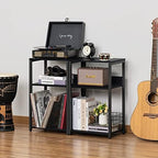 LELELINKY Black End Table, Small Side Table with Metal Frame,Modern Record Player Stand with Storage Shelf, Wood 3 Tier Sofa Bedside Tables, Narrow Nightstand for Living Room Bedroom Office - Image 4