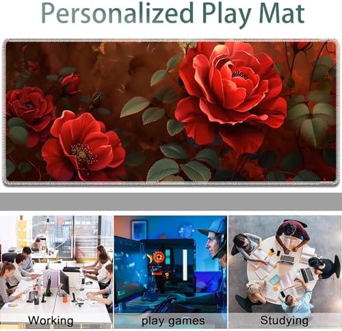 Large Gaming Mouse Pad + Keyboard Wrist Rest + Wrist Support + Coaster Set, Memory Foam Ergonomic for Easy Typing, XXL Extended Gaming Mouse Pad Table Pad - Red Rose - Image 7