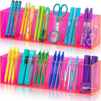 2 Pcs Acrylic Makeup Brush Holder 6 Compartments Pen Organizer, Pink by Juexica