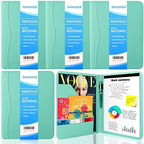 5 Pack Business Padfolio Portfolio Binder, Faux Leather Folio Folder, Resume Legal Document Organizer with Letter Size Writing Notepads (New Robin Egg Blue 5 Pack) by Jancosta