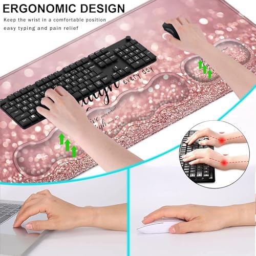 Keyboard Wrist Rest and Mouse Pad with Wrist Support Set Ergonomic Coaster,Memory Foam,Easy Typing Pain Relief,Large XL Desk Mat 31.5"x 11.8",Rose Gold Glitter Quote Live Laugh Love - Image 5