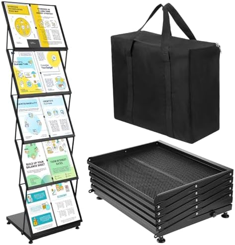 AmazingSpark Brochure Display Stand Foldable Magazine Rack Portable Double A4 Size Literature Brochure Holder Magazine Rack Metal 10 Pockets with Carrying Bag for Trade Show Exhibition Office(5-Tier) by Unknown
