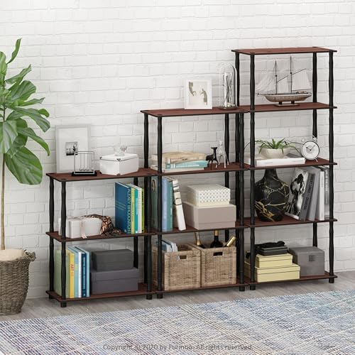 Furinno Turn-N-Tube 3-Tier Compact Multipurpose Shelf Display Rack with Classic Tube, Dark Cherry/Black - Image 2