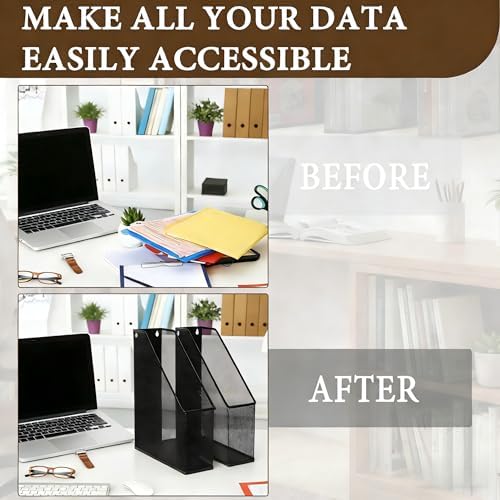 Sliner 4 Pack Metal Magazine Holder Black Mesh Steel Document Rack 1 Section File Organizer Extra Wide Magazine Folder Storage Desk Tidy for Office Home, 12.6”x 9.8”x 3” - Image 5