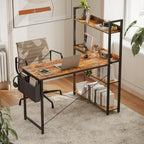 Treesland 40 Inch Computer Desk with Bookshelf, Corner Desk with Storage, L Shaped Desk, Home Office Desks, Writing Study Desk for Bedroom, Brown - Image 2