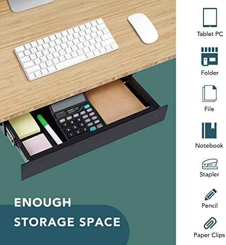 FLEXISPOT Under Desk Drawer, Steel Drawer for Desk Slide-out, Under table Mounted Drawer, Standing Workstation Storage Attachment for Office Home - 17.7” Width, Black - Image 6