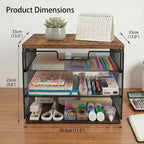 4-Tier Mesh Desk Organizer and Accessories with Drawer Wooden Top Desktop Organizers Letter Tray Paper Organizer File Holder for Home Office School Black - Image 6