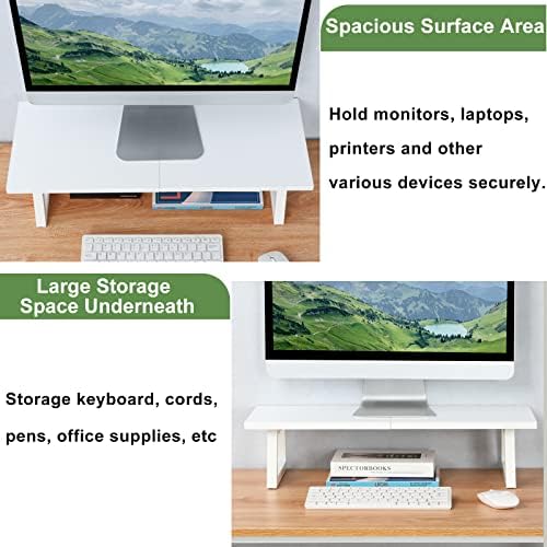 TEAMIX 24 inch Monitor Riser for Desk, Wood & Steel Computer/TV Stand White - Image 6