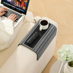 Bamboo Couch Arm Tray Table with Anti-Slip Cork Pad，Foldable Sofa Armrest Tray Table for Couch，Flexible Couch Arm Cup Holder，Portable Sofa Arm Chair Table for Drink, Snacks, Phone, Remote (Gray) - Image 6