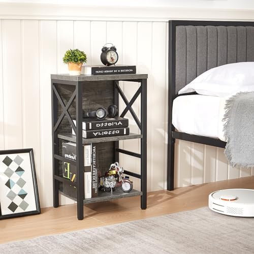 MNEETRUNG Small Bookcase,3 Tier Industrial Bookshelf with Metal Frame and Backboard,Low Grey Book Shelf,Book case for Small Spaces,Living Room,Bedroom and Home Office - Image 5