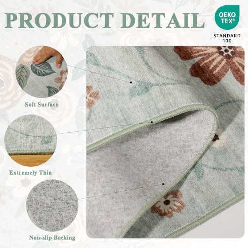 DUKINO 5x7 Area Rug Floral Washable Rug for Living Room Non Slip Sage Green - Image 5