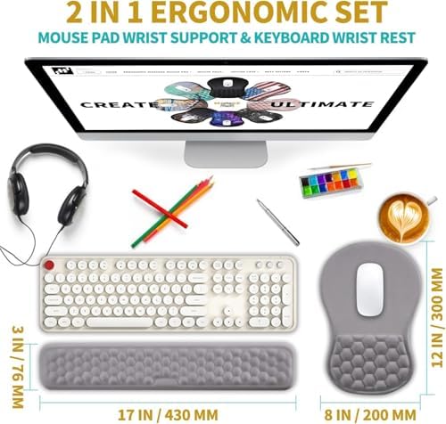 Hokafenle 2 In 1 Ergonomic Mouse Pad Wrist Support & Wrist Rest For Computer Keyboard Set, with Relieve Carpal Tunnel Pain Massage Bulge and Full Memory Gel Design (2In1 Set,Neutral Gray Light Purple) - Image 2
