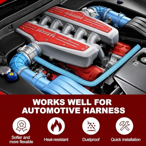 Automotive Wire Loom High Temperature Braided Wire Loom, Split-Sleeve Heat Resistant Wiring Loom Cord Cover for Harness Wires, Self-Wrapping Heavy Duty Cable Management Sky Blue (1/2"-30Feet) - Image 2