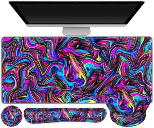 Gaming Mouse Pad, Large Desk Mat, Cute Desk Pad Protector, 4in1 XXL Mousepad + Keyboard Wrist Rest+Mouse Wrist Rest+Coaster Set with Ergonomic Desk Pad for Home Office Computer, Dazzling Bright Color by ToLuLu