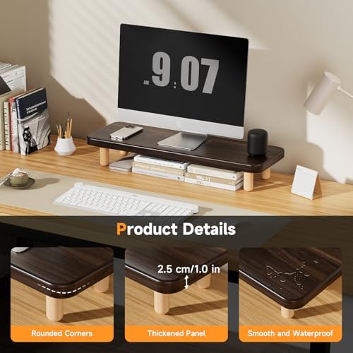 Monitor Stand Riser, 24 Inch Wood Desk Organizer with Monitor Stand & Storage Computer Monitor and Laptop Riser Multifunctional Laptop Stand Desk Organizer for Office Home Screen/Laptop/PC (Dark Walnut) - Image 2
