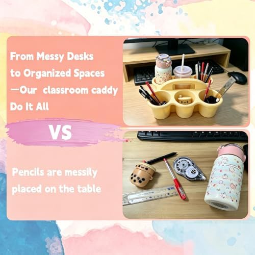 6 Pack Classroom Caddy Organizer with Handle Macaron Plastic Table Caddy 6 Compartments Storage Cup Holder for School Supplies Art Crafts Crayons Pencil Stackable Desk Caddy for Office Home - Image 5