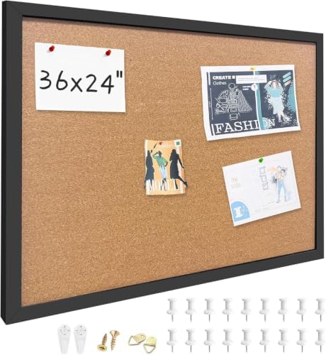 24"x36" Black Wood Framed Hanging Cork Bulletin Board by Buyitnow