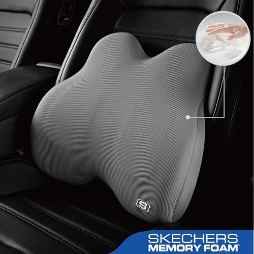 Skechers Memory Foam Lumbar Pillow,Lumbar Support Pillow for Office, Chair Lower Back Pain Relief Lumbar Pillow, Ergonomic Design Back Support Pillow for Office Chair, Car, Home, Travel,Gray - Image 2