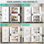 SISESOL Metal Storage Cabinet with Wheels and Drawer,Rolling Garage Cabinet with Doors and Adjustable Shelves,73" Mobile Tall Large Metal Cabinets for Home,Office,Garage,Shop (White) - Image 6