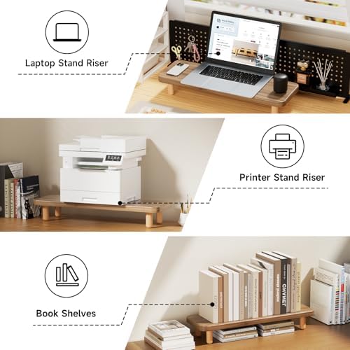 Monitor Stand Riser, 24 Inch Wood Desk Organizer with Monitor Stand & Storage Computer Monitor and Laptop Riser Multifunctional Laptop Stand Desk Organizer for Office Home Screen/Laptop/PC -Light Walnut - Image 6